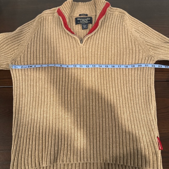 Abercrombie & Fitch Men’s XL Ribbed Cotton Quarter Zip Sweater Tan 🤎🧵 - Picture 4 of 6